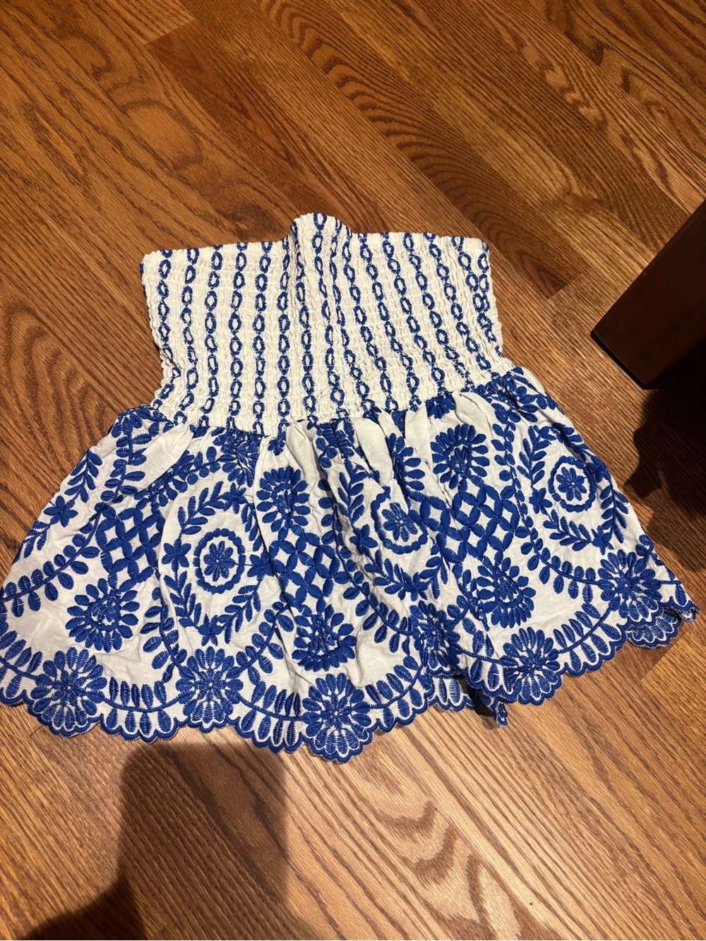 Smocked Blue & White Embroidered Girls' Dress